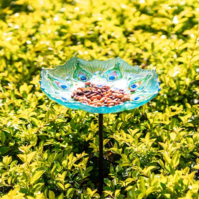 MUMTOP Glass Bird Bath, Garden Outdoor Birdbaths Birdfeeder with Metal Stake Peacock - Image 4